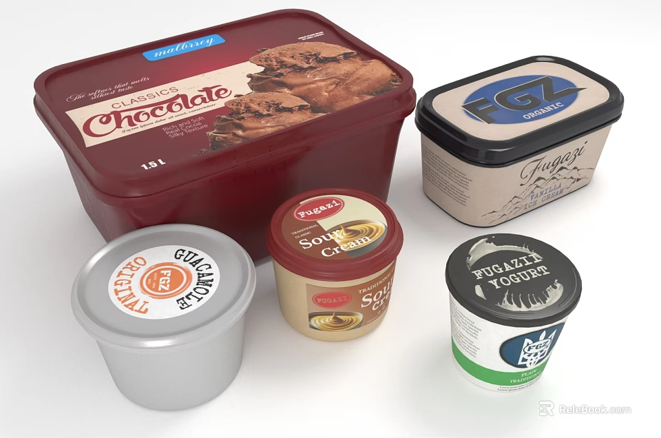 Assorted Packaged Dessert Cups With Chocolate Spice Vanilla And Swirl Flavors In Different Containers 3d model 
