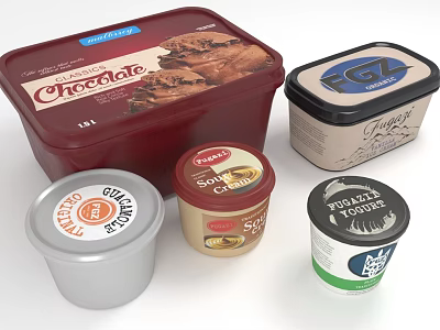 Assorted Packaged Dessert Cups With Chocolate Spice Vanilla And Swirl Flavors In Different Containers 3d model