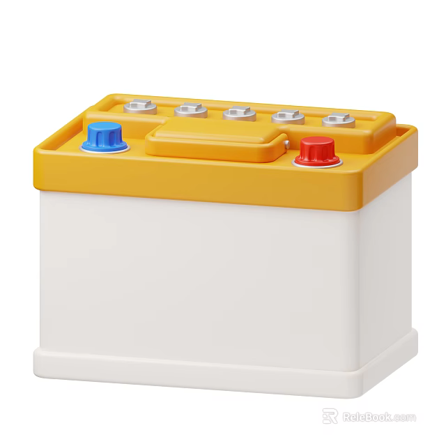 Smart Machine Battery Component With Yellow White Casing Blue Red Knobs And Silver Terminals 3d model