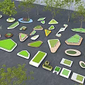 Diverse Tree Pit Designs Featuring Various Shapes And Green Landscaping Elements 3d model