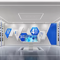 Contemporary Exhibition Hall With Geometric Wall Digital Numbers 2 3 4 5 And Display Podium