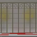 Elegant Sliding Doors With Arched Top Frosted Glass Grid Design And Trees In Background