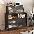 Modern Black Sideboard With Mesh Doors Storage Boxes Jars And Food Items