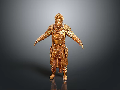 Man in Golden Armor Statue with Outstretched Arms and Intricate Design 3d model