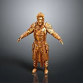 Man in Golden Armor Statue with Outstretched Arms and Intricate Design