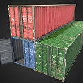 Colorful Shipping Containers Stacked With Open Blue Door Red And Green Panels