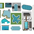Swimming Pool Design Layouts with Rectangular Dolphin Shaped and Irregular Pool Shapes 3d model