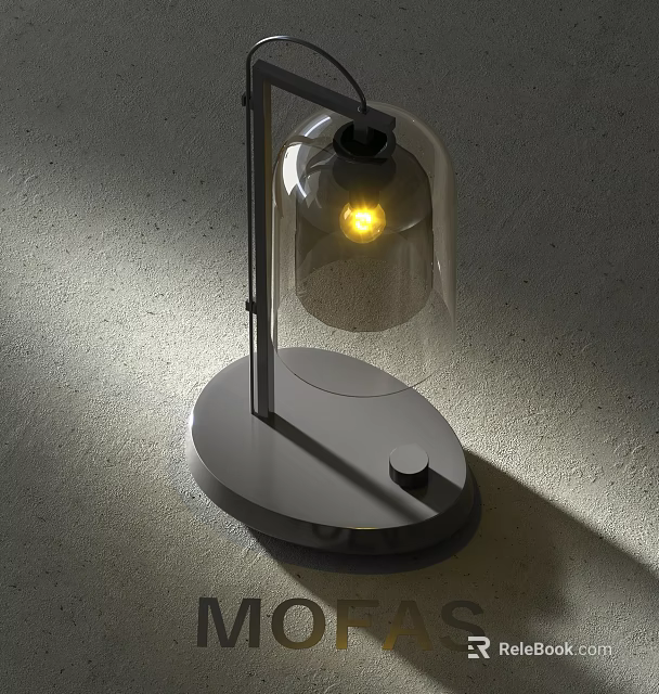 Modern Table Lamp With Glass Dome Lit Bulb And Metal Base On Textured Surface 3d model 
