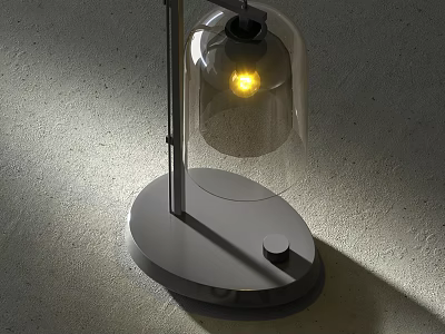 Modern Table Lamp With Glass Dome Lit Bulb And Metal Base On Textured Surface 3d model
