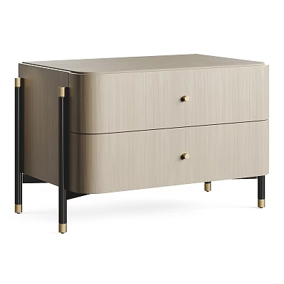 Modern Nightstand With Wooden Finish Two Drawers Metal Accents And Black Gold Legs 3d model