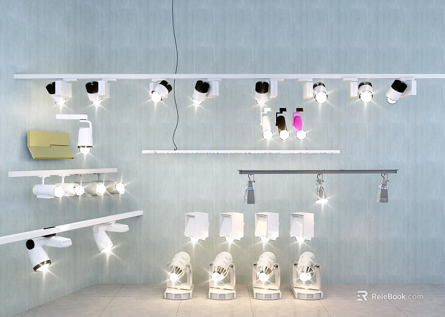 Modern Downlights and Spotlights Showcase With Various Styles And Adjustable Designs In Display Room 3d model 