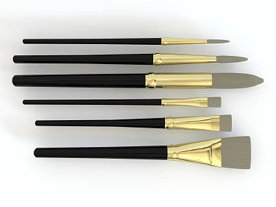 High Quality Art Supplies Paintbrushes With Black Handles And Gold Ferrules 3d model