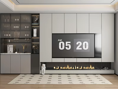 Modern TV Wall Design With Embedded TV Storage Cabinets And Fireplace Decor 3d model