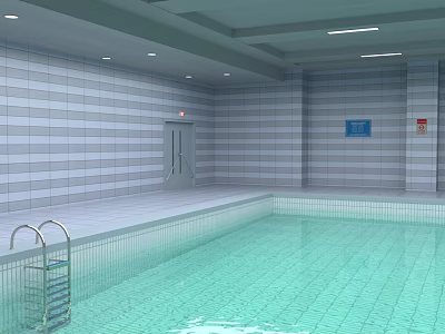 Indoor Swimming Pool Facility With Light Green Water Striped Tile Walls And Metal Ladder 3d model