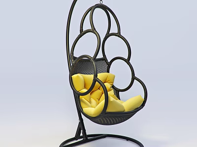 Modern Black Frame Hanging Chair With Circular Ring Design And Yellow Cushions 3d model