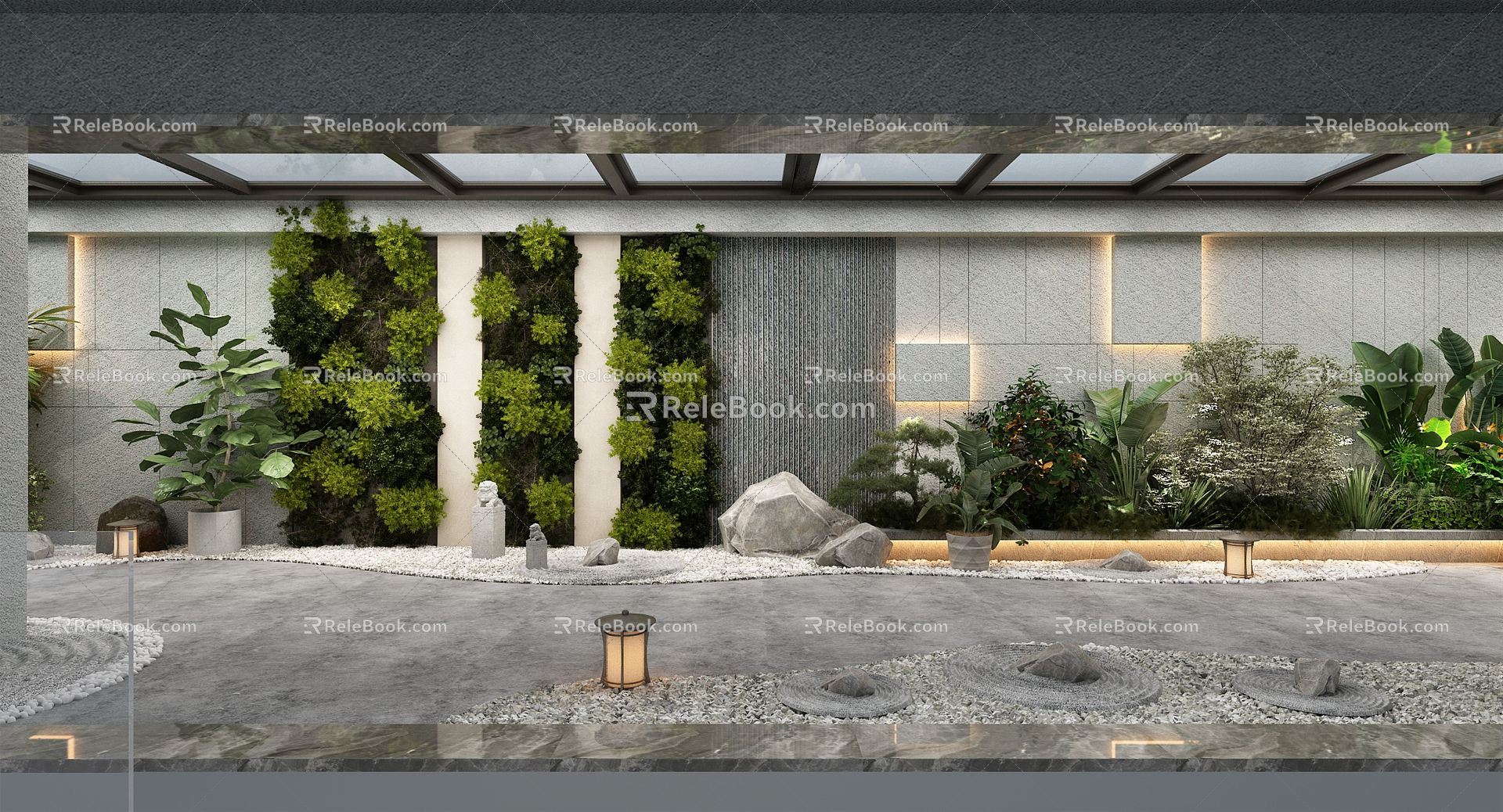 New Chinese Courtyard Courtyard Landscape Roof Garden Sunshine Room Plant Pile Dry Landscape Floor Lamp Roof Courtyard Leisure Dew Garden model