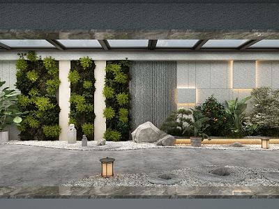 New Chinese Courtyard Landscape Roof Garden Sunshine Room Plant Pile Dry Landscape Floor Lamp Roof Courtyard Leisure Dew Garden model