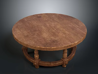 Classic Rustic Wooden Round Coffee Table Featuring Sturdy Decorative Carved Legs 3d model