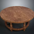 Classic Rustic Wooden Round Coffee Table Featuring Sturdy Decorative Carved Legs 3d model
