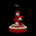 Multi Tiered Red Display Shelf With Decorative Mushroom Top Circular Base And Small Items 3d model