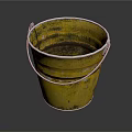 Vintage Yellow Bucket With Metal Handle And Stained Worn Surface