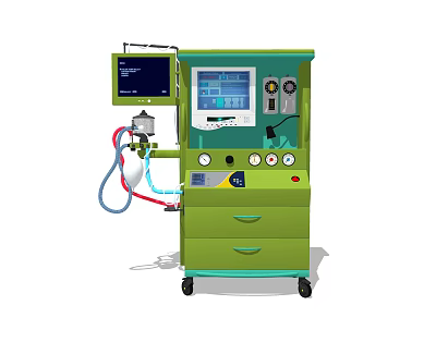 Mobile Green Medical Device With Drawers Display Screen Controls And Tubing 3d model