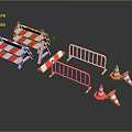 Reflective Road Safety Equipment Featuring Red White Barriers Yellow Fences And Traffic Cones