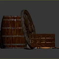 Rustic Wooden Household Storage Containers Including Barrels Buckets And Sack 3d model