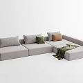 Modern Light Gray Fabric Sectional Sofa With Multiple Colored Cushions And Soft Throw Blanket 3d model