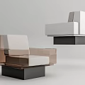Modern Single Sofa With Geometric Square Structure Transparent Frame And White Brown Black Colors 3d model