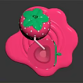 Strawberry Shaped Decorative Toy With Pink Base White Dots And Green Leaves