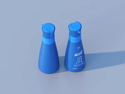 Two Blue Plastic Bottles For Daily Use Liquid With Press Pump Design 3d model