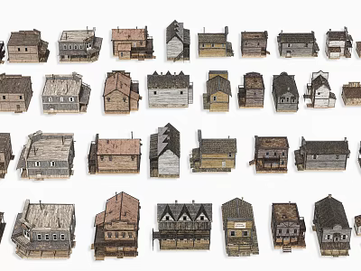 Various Style Detached Houses With Diverse Designs And Colorful Exteriors Arranged Together 3d model