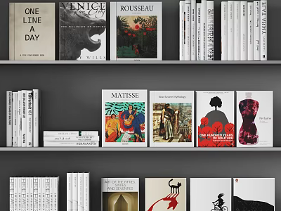 Books and Magazines Displayed on Shelves with Diverse Cover Designs and Art Literary Themes 3d model