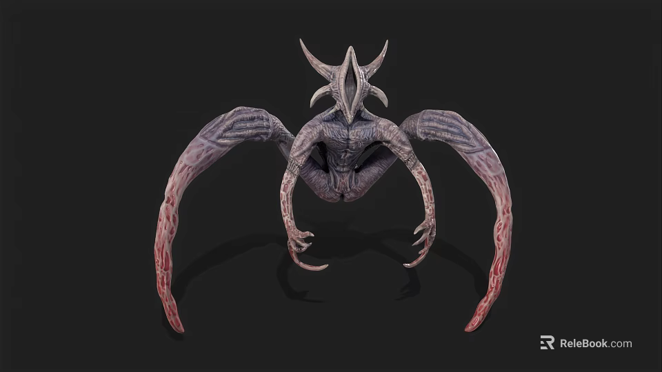 Dark Alien Monster Creature Design With Horns Wings And Long Limbs 3d model 