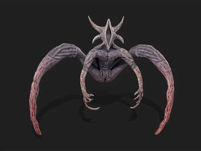 Dark Alien Monster Creature Design With Horns Wings And Long Limbs 3d model