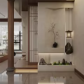 Modern Dining Living Room Interior With Wooden Cabinets Marble Table And Lighting Fixtures