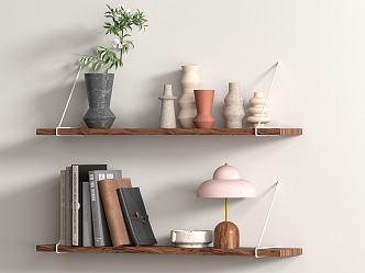 Wall Decoration Rack Storage Board Vase Book Table Lamp Ornaments Combination Rattan Single Chair 3d model