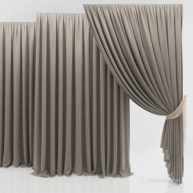 Gray Velvet Curtains with Soft Texture Elegant Drapery and Luxurious Tieback Design 3d model 