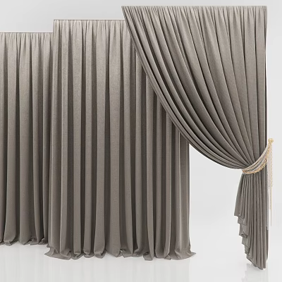 Gray Velvet Curtains with Soft Texture Elegant Drapery and Luxurious Tieback Design 3d model