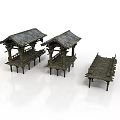 Ancient Wooden Architecture With Three Traditional Rooftop Structures 3d model
