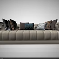 Elegant White Large Sofa With Multiple Patterned Pillows And Tufted Upholstery 3d model