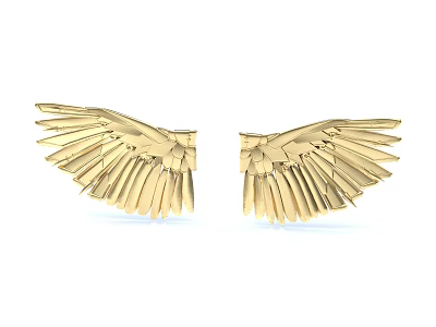 Golden Wing Sculpture With Detailed Feather Design And Symmetrical Artwork 3d model