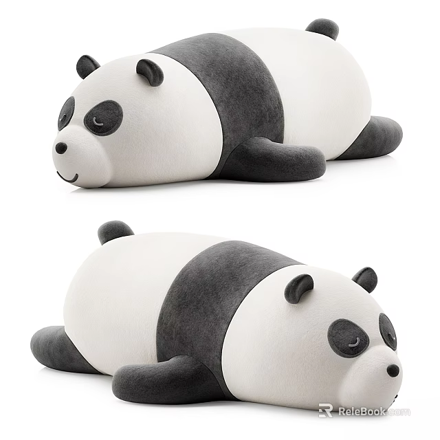 Cute Black And White Panda Plush Toy With Soft Material And Lying Position 3d model 