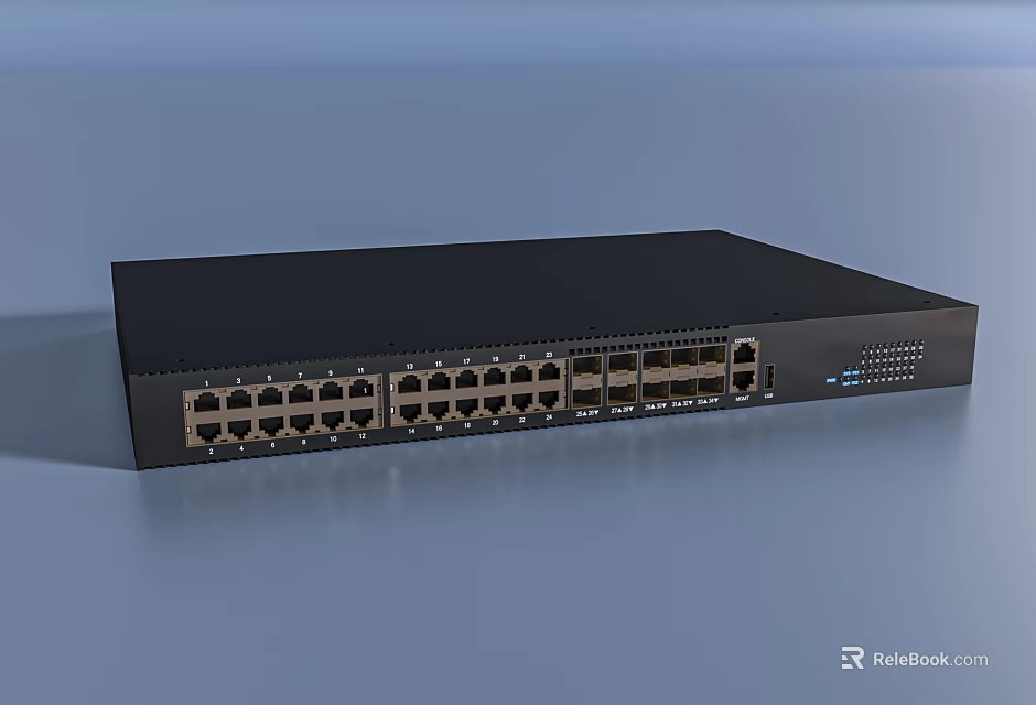 Industrial Network Switch With 24 Port Rack Mountable High Performance Ethernet Connectivity Device 3d model 