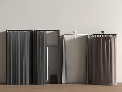 Different Style Shower Curtains With Metal Frames Various Colors And Curved Panels 3d model