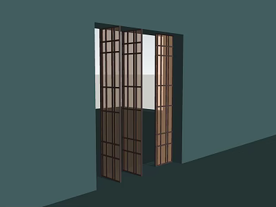 Wooden Sliding Room Divider With Lattice Design For Green Wall Space 3d model