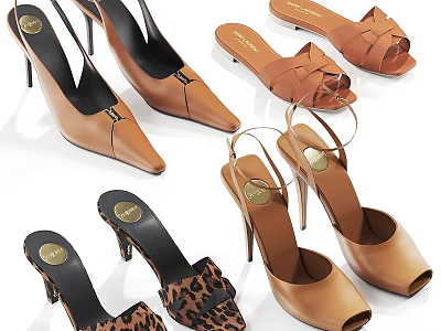 Stylish Women's High Heels And Sandals With Leopard Print Metal Buckles And Braided Design 3d model