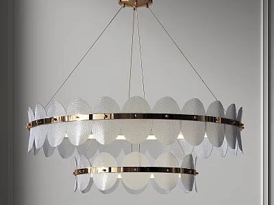Elegant Modern Two Tiered Chandelier With Transparent Circular Panels And Golden Frame 3d model