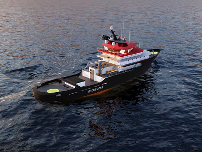 Luxury Black Red Yacht Sailing On Calm Sea With Upper Deck Structure 3d model